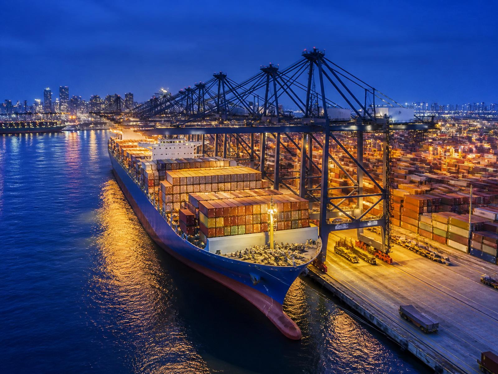Ocean freight vessel loaded with containers